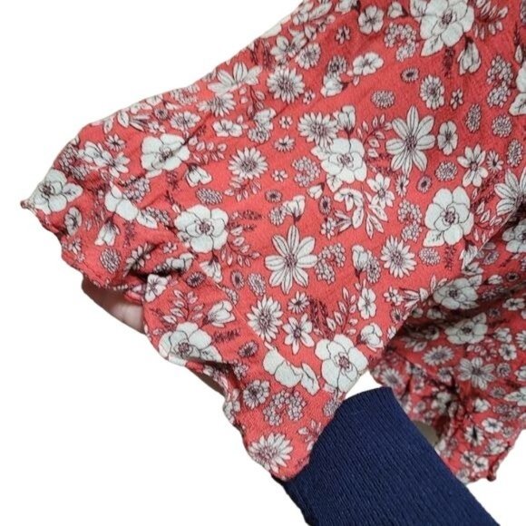 Rose & Thyme Women's Size Medium Pink Floral Peasant Top Boho Hippie 3/4 Sleeve - Picture 5 of 6